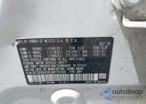2018 Honda Hr-V Ex from USA, damaged, VIN 3CZRU6H58JM719388